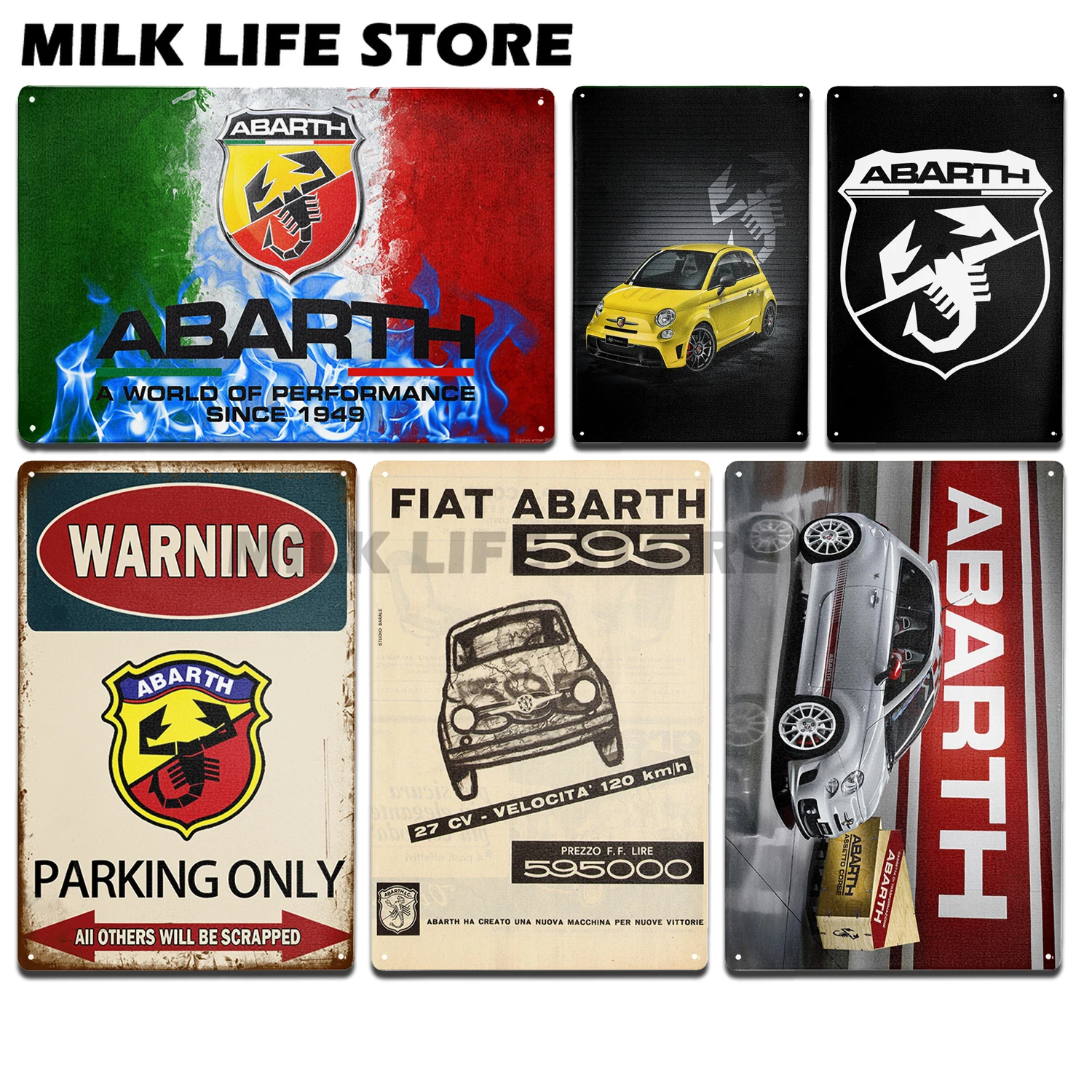 Abarth Brand Metal Plaques Decorative Tin Sign Car Motor Garage Wall Decor Crafts Shabby Tin Plate Poster Vintage tin Signs