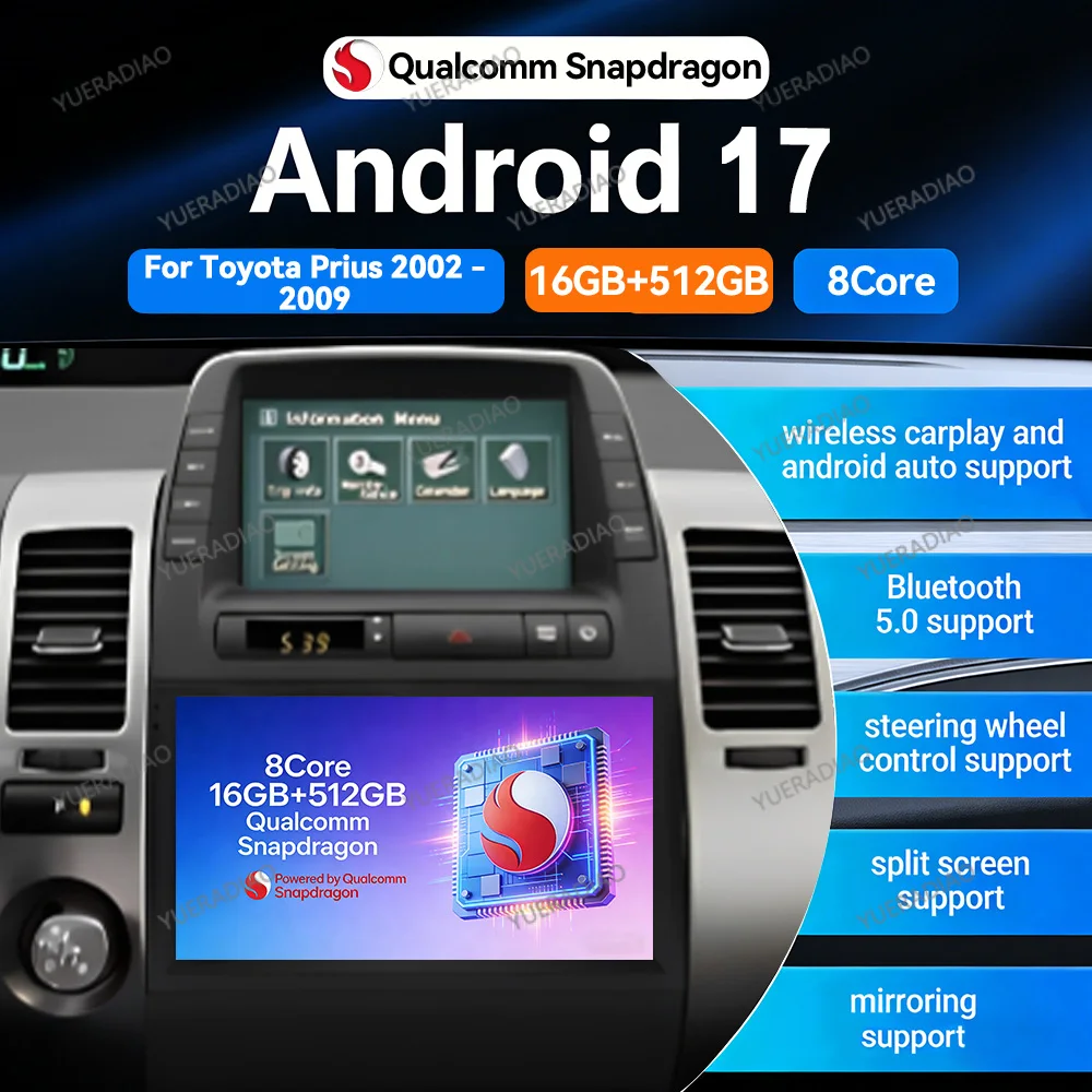 Android 17 Car Radio For Toyota Prius 20 2002 2003 2004 2005 2006 2007 2008 2009 Multimedia Stereo Video Player GPS NAVI 4G WIFI