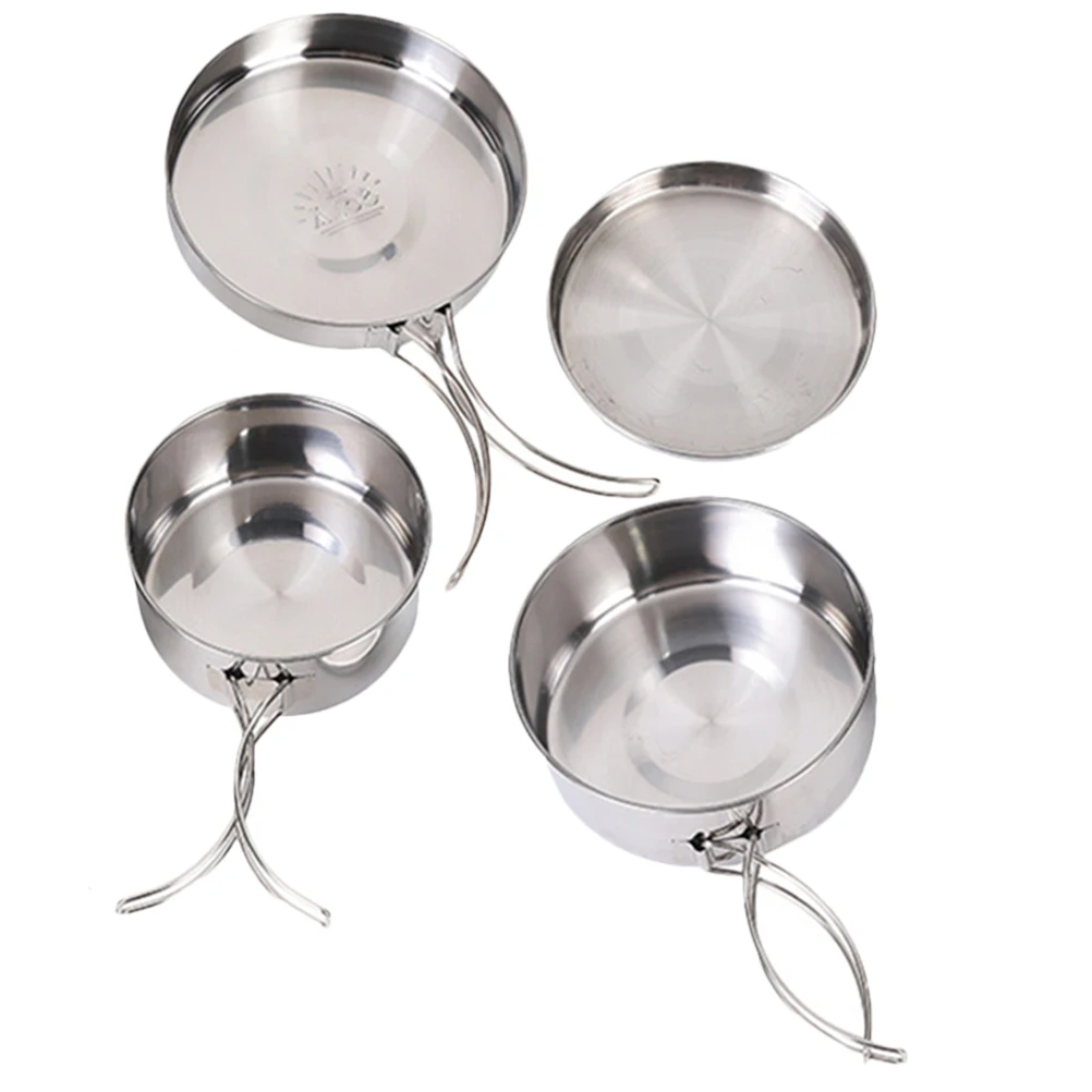 

1 set Portable Camping Cookware Set Stainless Steel Outdoor Cooking Utensils Kit Picnic Hiking Fishing Stew Pot Pan Plates Cups