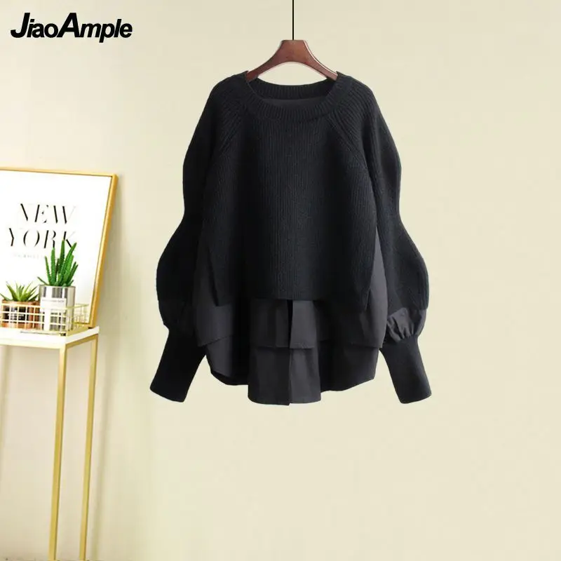Women's Spring Autumn New Fashion Fake Two Piece Knit Sweater+Strap A-line Skirt Suit Korean Elegant Pullover Dress Matching Set - Image 3