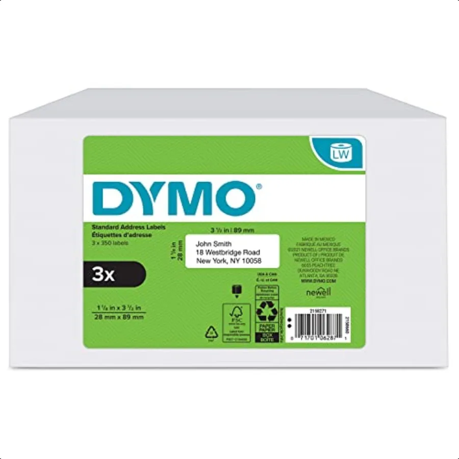 Etiquetas Addr de correo LW auténticas para impresoras de etiquetas LabelWriter 11 8 x 31 2 3 rollos de 350 (1050 en total)