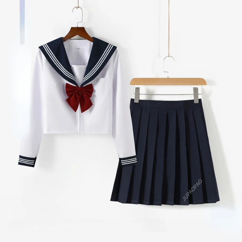 Uniforme escolar de estudante estilo japonês feminino, vestido azul marinho feminino, terno sexy branco JK, camisa de flor de marinheiro, saia plissada