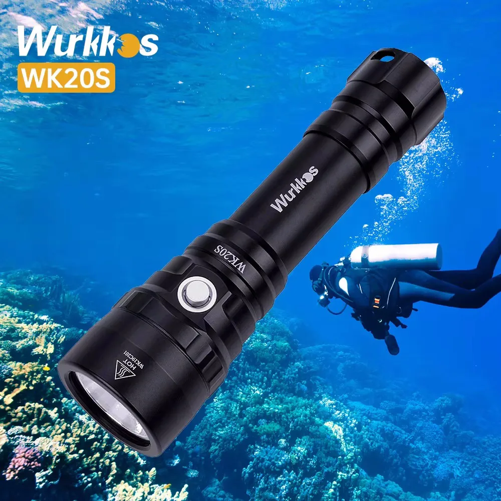 Wurkkos WK20S Powerful Diving Flashlight IPX8 Waterproof Scuba Dive Light Rechargeable Max 2000 Lumen SST40 HD LED 4 Modes