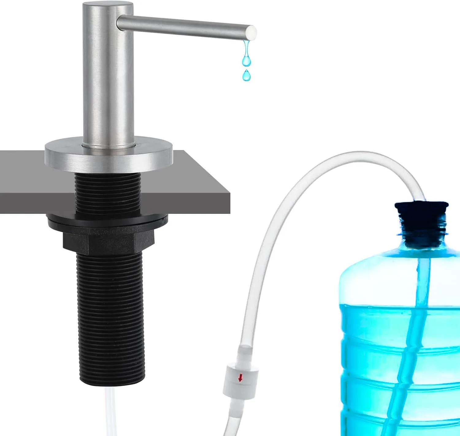 

Stainless Steel Sink Soap Dispenser – 17oz Built-In Pump with 120mm Extension Tube for Kitchen or Bathroom