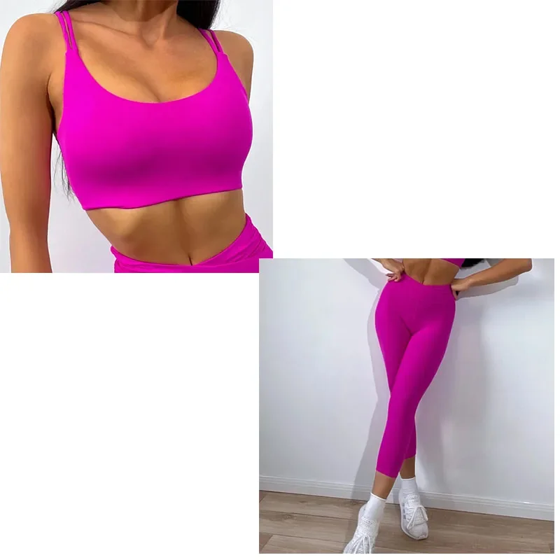 Set Fitness di vendita caldo, gilet da Yoga con bretelle da donna, tessuto nudo Super elastico, reggiseno sportivo aderente