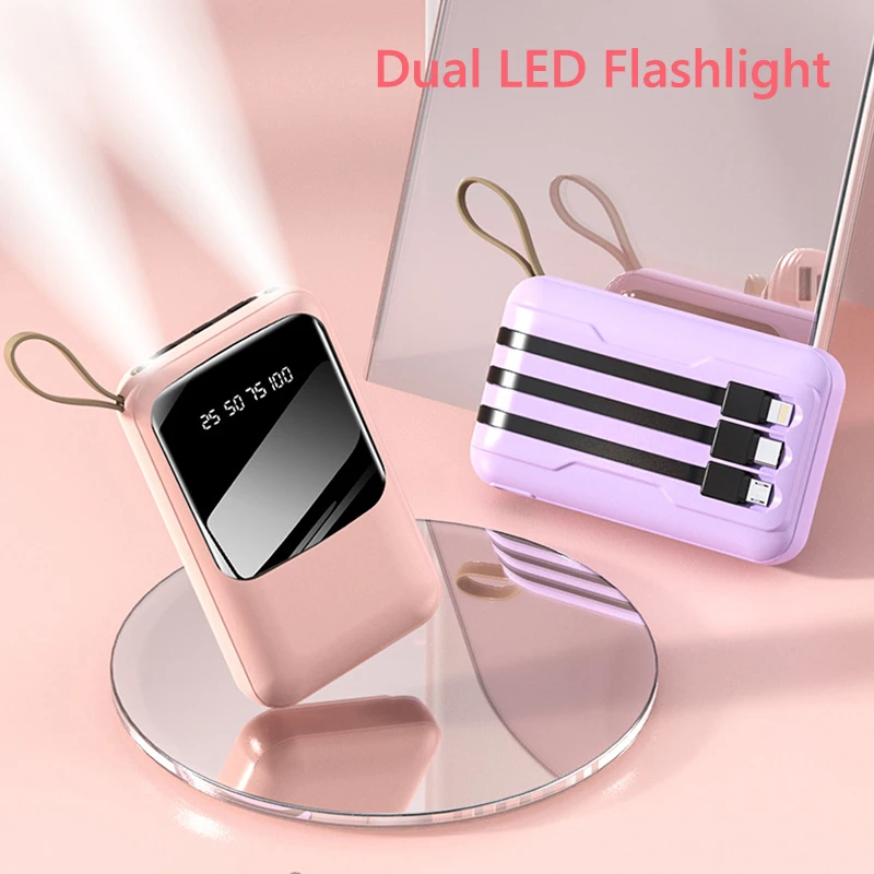 

Портативный мобильный зарядный аккумулятор емкостью 20000 мАч с 4 кабелями для передачи данных, экран, быстрый внешний аккумулятор для Iphone Xiaomi Samsung