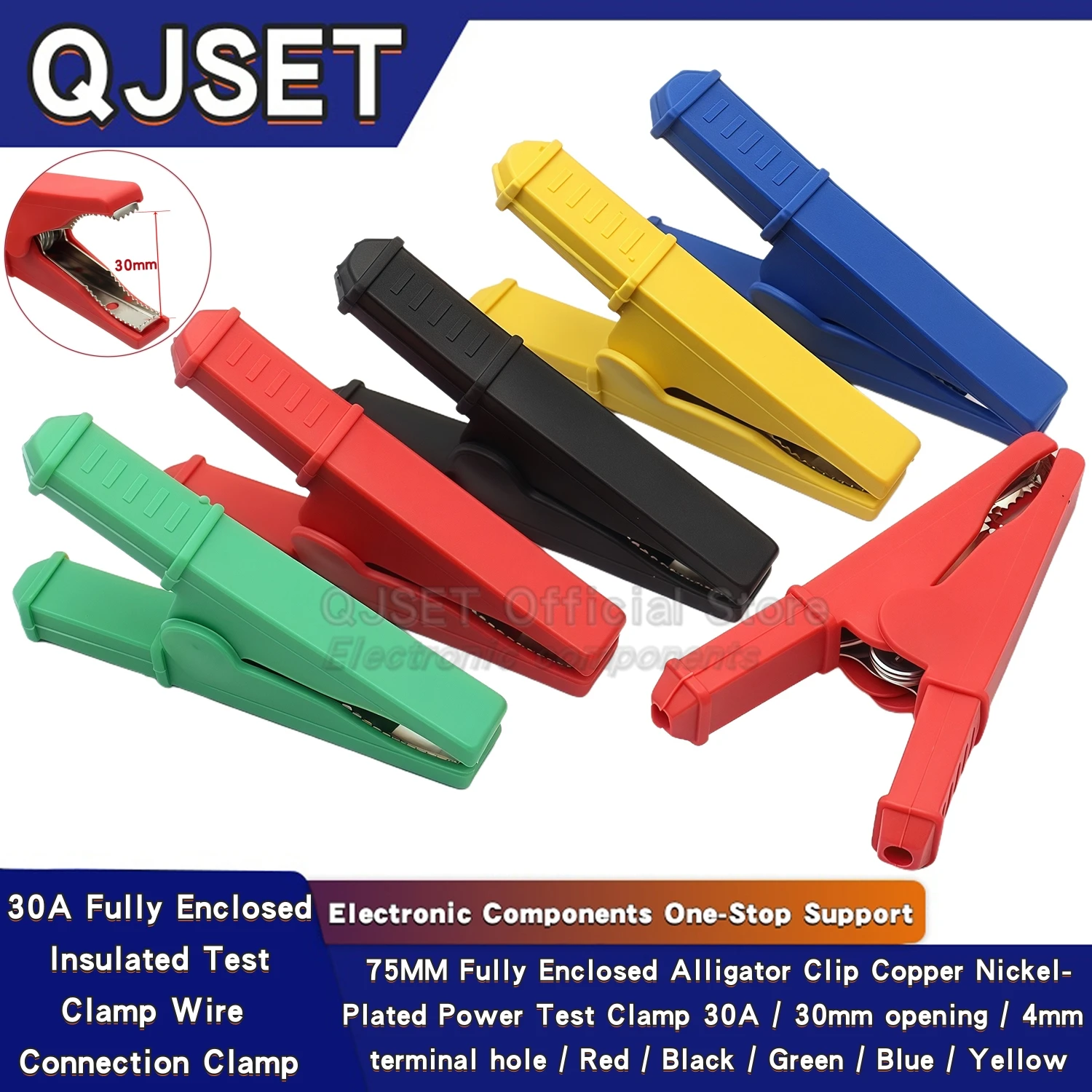 1pcs 75mm Insulated Pure Copper Alligator Clip 30A Opening 30mm 4mm Wire Terminal Clip Sheath Clip Test Clip Car battery clamps