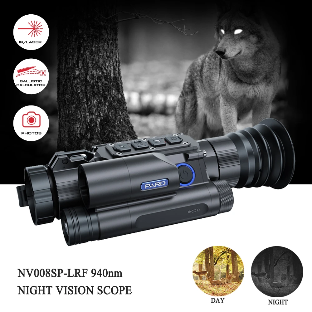 PARD Night Vision Camera Hunting Scope 2688*1520 Sensor Built-in Laser Rangefinder Ballistic Calculator 350mIR NV008SP-LRF 940nm