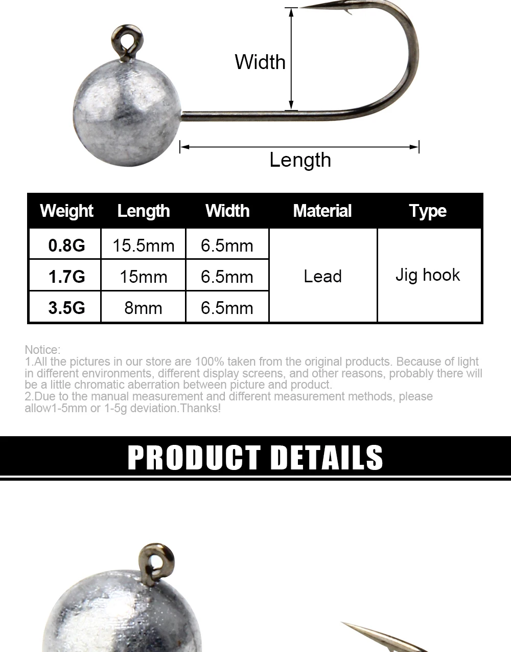 Palisander Runde Kugel Jig Kopf Haken Weedless Micro Ultraleicht Ajing Eis Angelhaken 0,8g/1,7g/3,5g Für Weiche Wurm Angelhaken Pesca – Detail 2