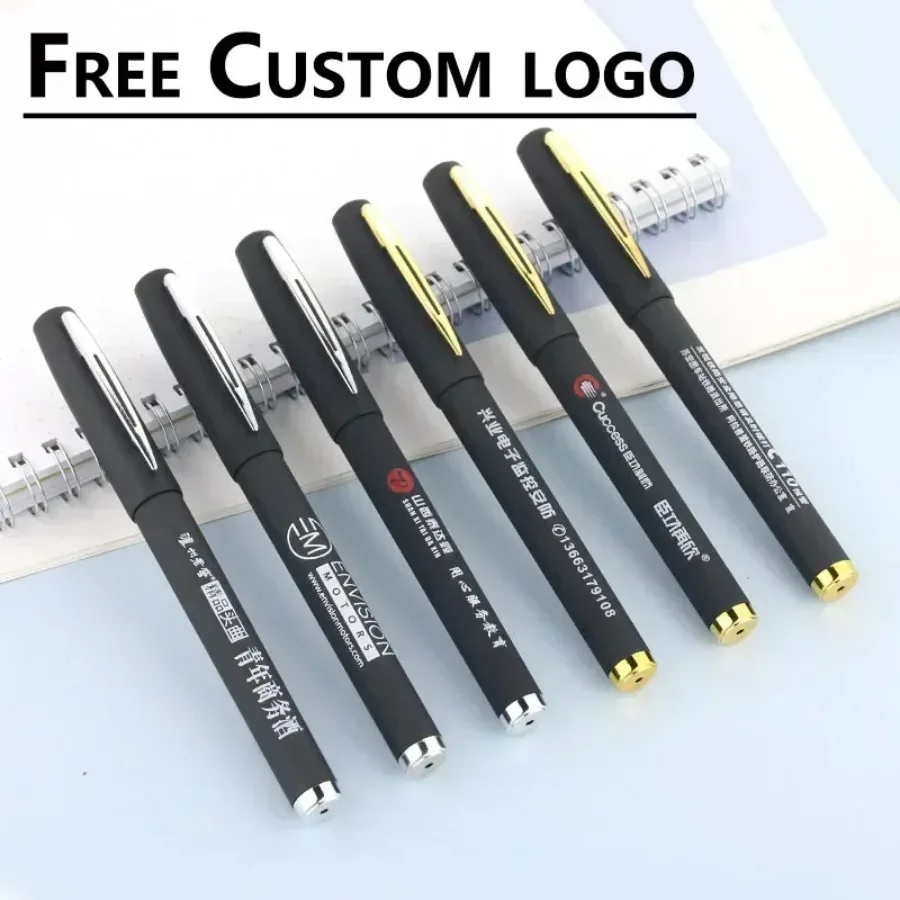 Custom Logo 100 Pcs Gel Pen with Clip Free Business Advertise Signature Pen 0.5 Black Multi Function Pen