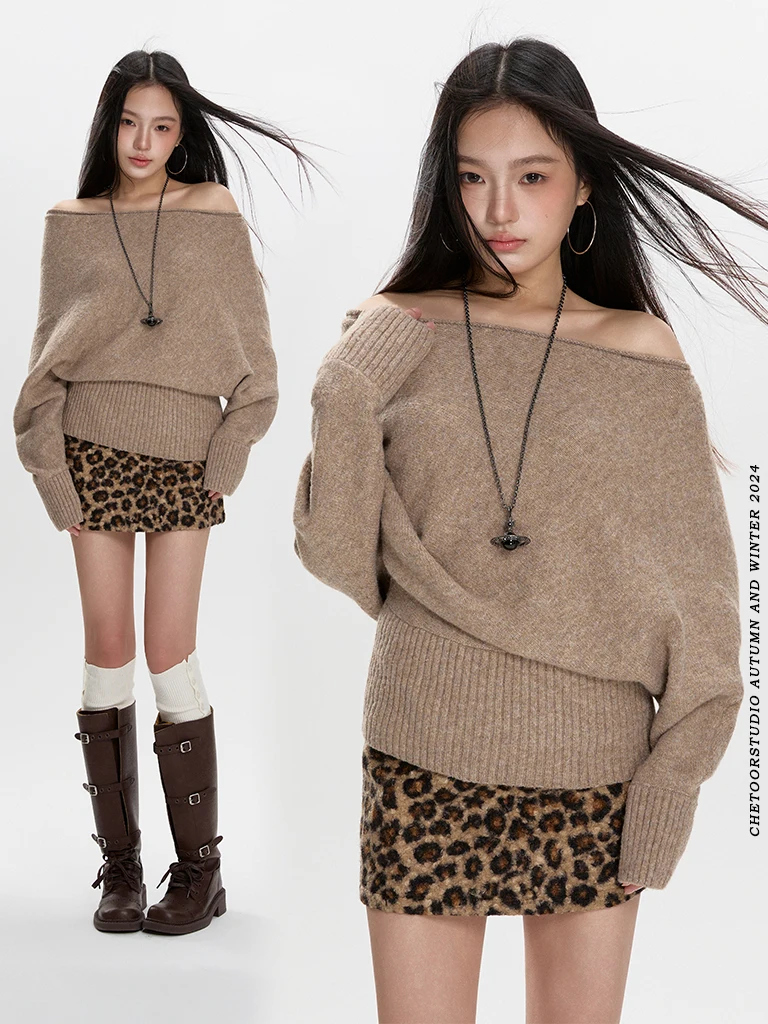 

Свободный трикотаж на одно плечо Batwing Sve, женский осенне-зимний новый повседневный удобный топ Faion для поездок на работу