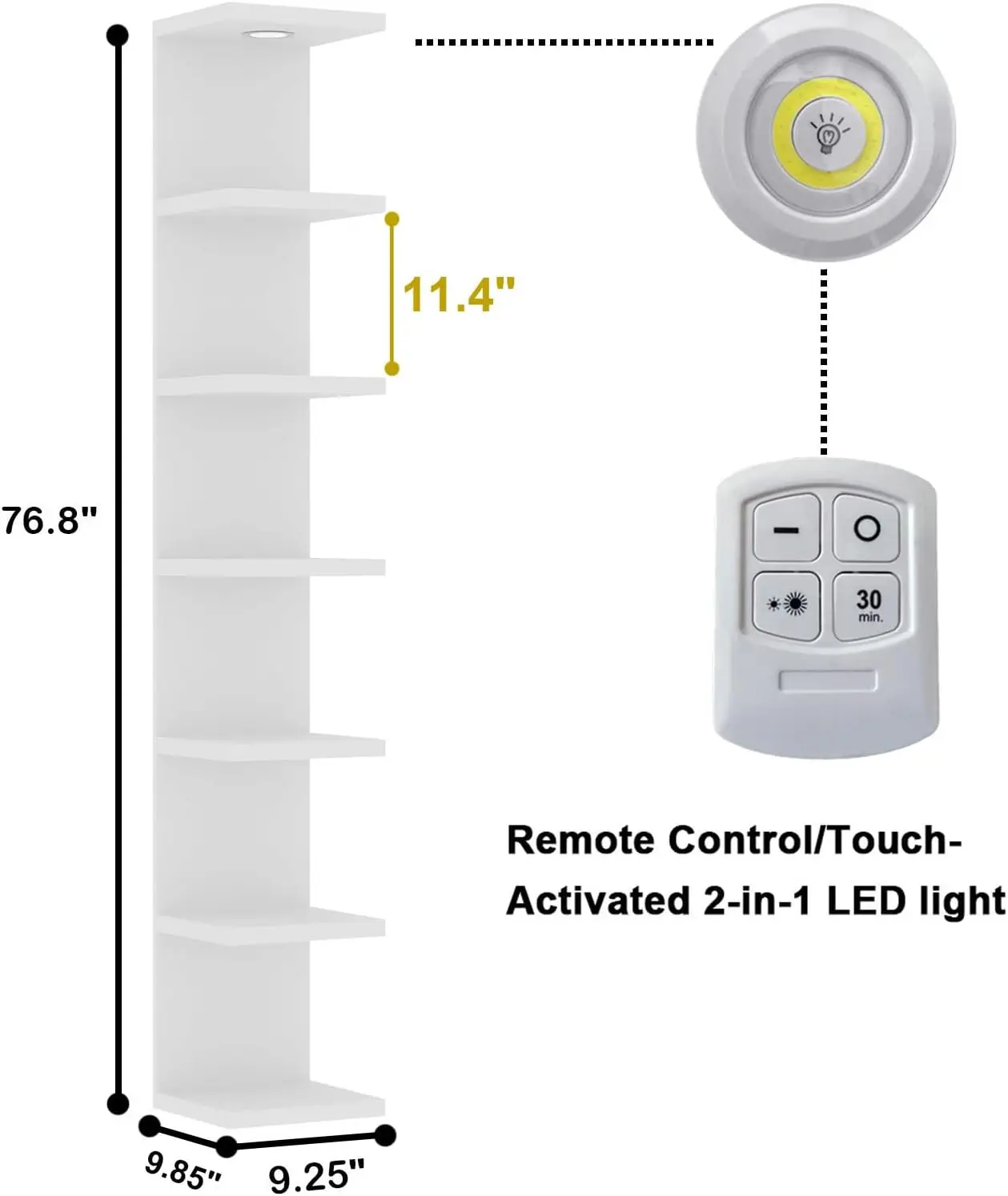 وحدة رف حائط متعددة الاستخدامات مكونة من 7 طبقات، رف حائط أبيض، رف عائم مع ضوء LED للتحكم عن بعد · مبيعات المصنع مباشرة