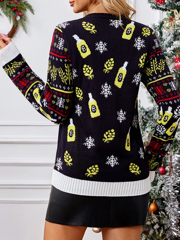 Suéter feio natal suéteres feminino 2025 engraçado papai noel ano novo topo pulôver jaqueta manga longa outono inverno 40923