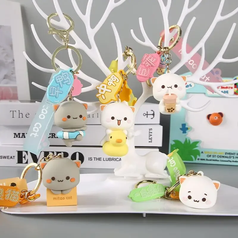 Mitao-قلادة المفاتيح للأطفال ، القط الخوخ ، س الإصدار ، كيرينغ ، هلام السيليكا ، نموذج تمثال ، دمى ، ديكور ظهره ، لعبة هدية لفتاة