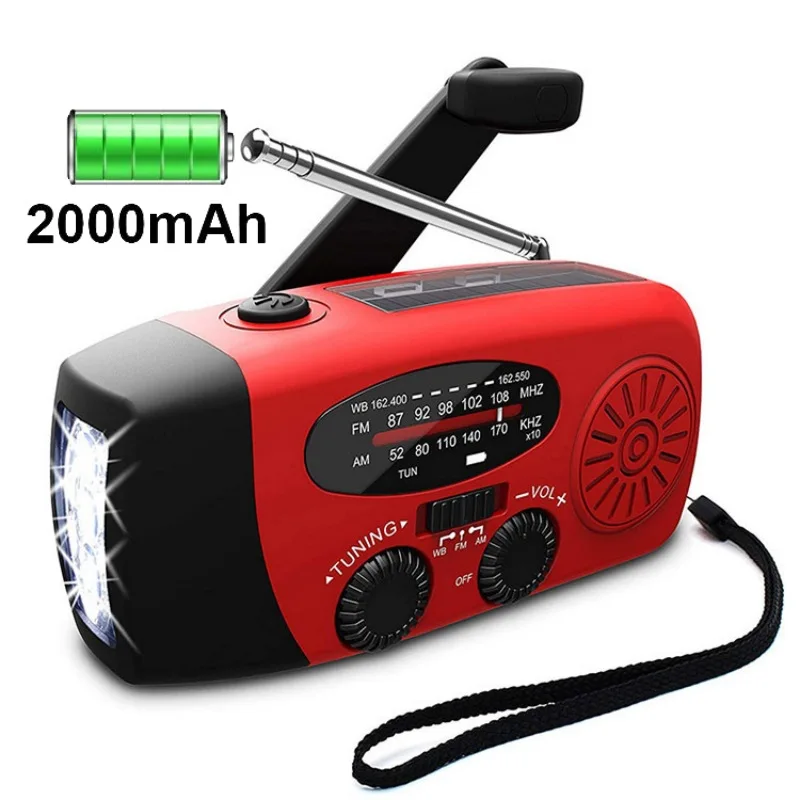 Radio di emergenza da 2000 mAh con luci a LED Radio USB Luce di ricarica solare Viaggio esterno Radio FM/AM ricaricabile portatile