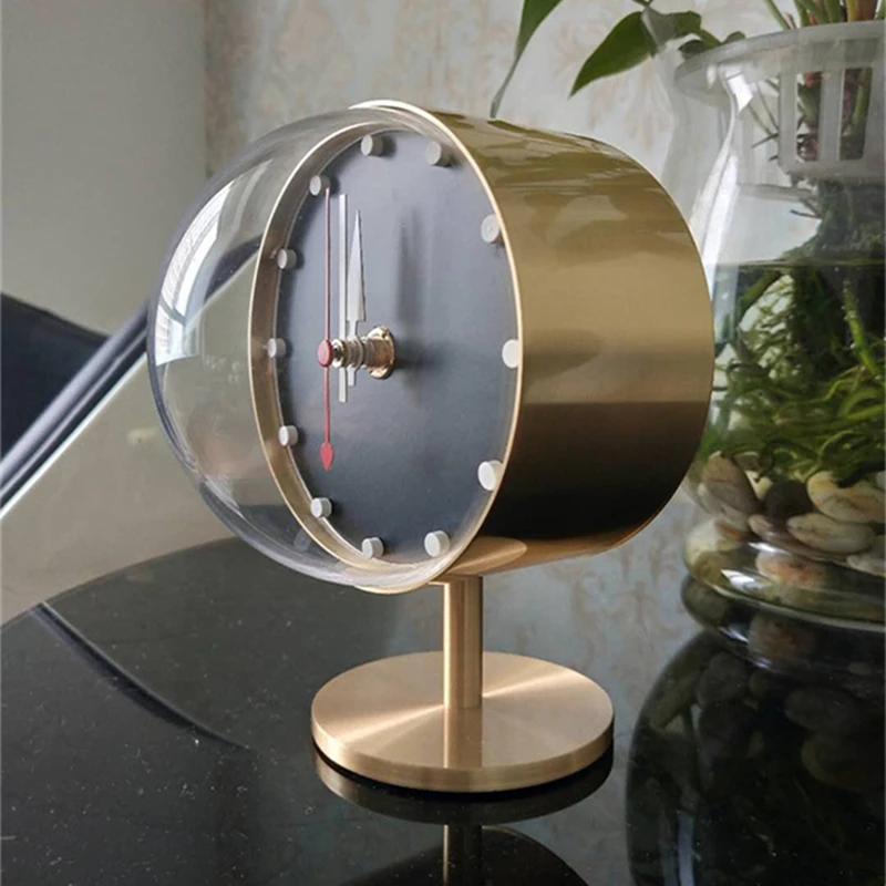 Creative Luxury Retro Brass Desk Clock Modern Decoration Silent Desktop Ornaments Desk Study Room Interior Decoration Clock Gift