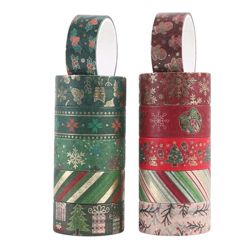 เทปวาชิคริสต์มาสพร้อมฟอยล์สีทอง, ตกแต่งสมุดบันทึก DIY, สติกเกอร์กาวสำหรับห่อของขวัญ, สมุดวางแผน, การทำการ์ด