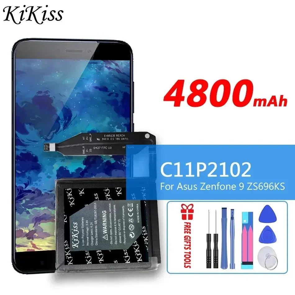 4800mAh KiKiss Powerful Battery C11P2102 For Asus Zenfone 9 ZS696KS Zenfone9 Mobile Phone Batteries