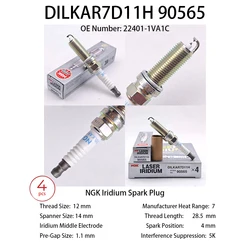 4 stuks Originele NGK Iridium Bougie DILKAR7D11H 90565 Geschikt Voor NISSAN Teana Qashqai X-Trail RENAULT Koleos OEM 22401-1VA1C