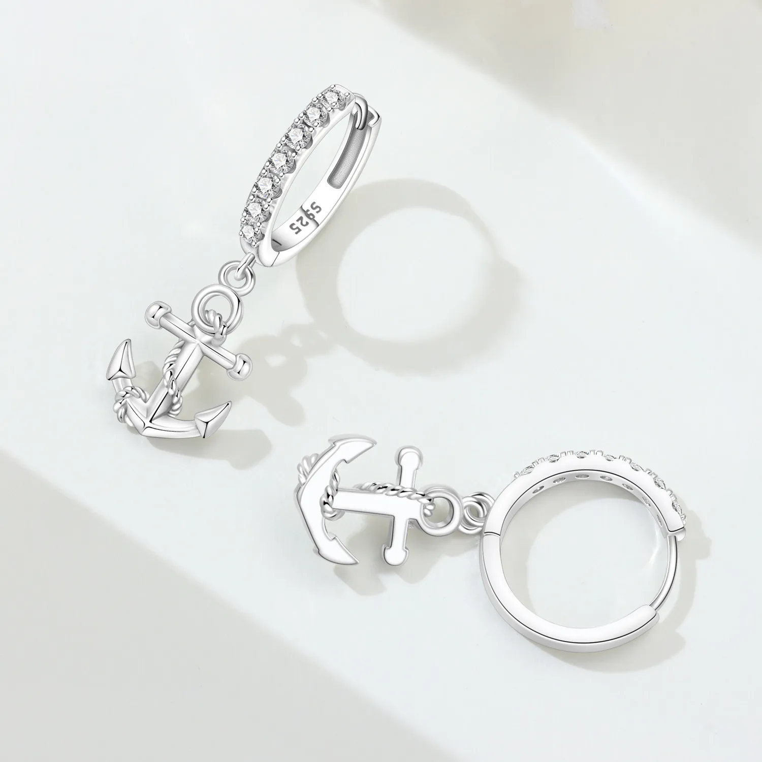 MISEFF S925 Sterling Silver Earrings Fashion Anchor Rudder Compass Earrings For Women Jewelry Birthday Party Gift