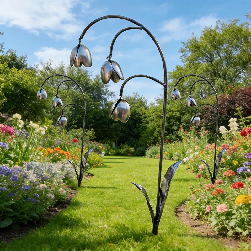 Metall-Maiglöckchen-Gartenstecker, schmiedeeiserner Blumen-Bodendekorationsstab, Dekorationsornament für den Außenbereich, Garten, Rasen, Terrasse, Hof.