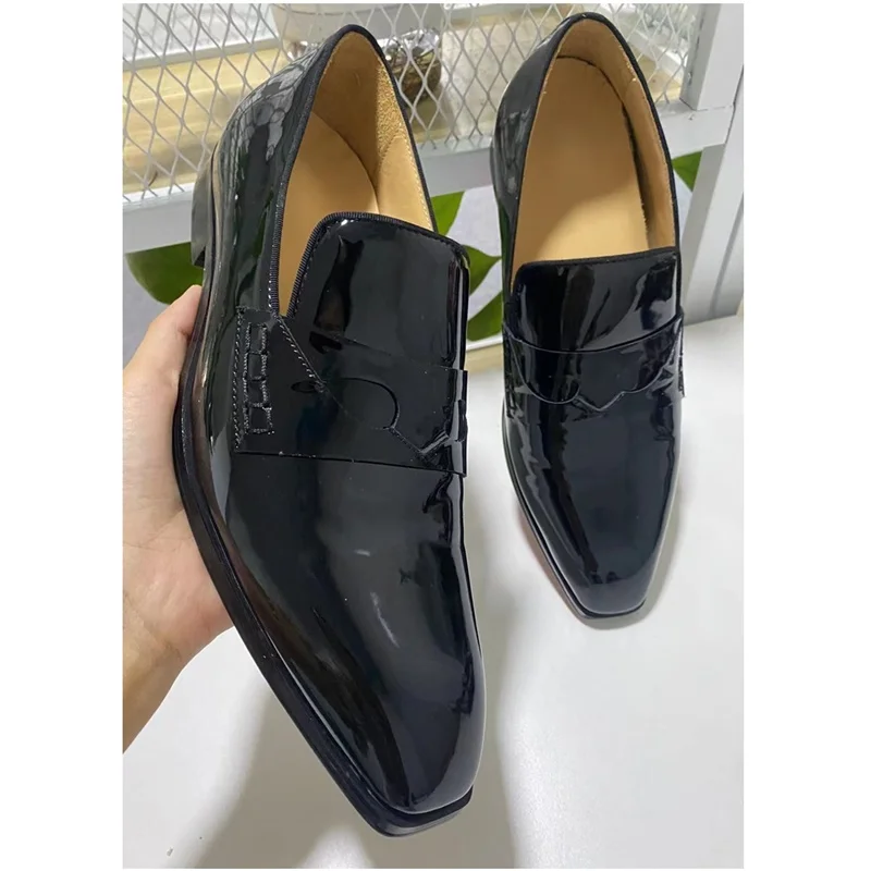 New Arrival Black Patent Leather Loafers Men Luxury Party And Wedding Shoes Handmade Designer Men's Flats Casual Shoes