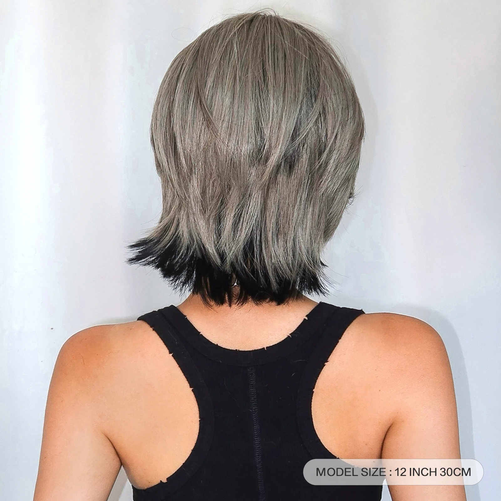Short Layered Straight Wigs Mullet Head Black Mixed Silver Grey Synthetic Wig With Bangs For Women Cosplay Party Heat Resistant