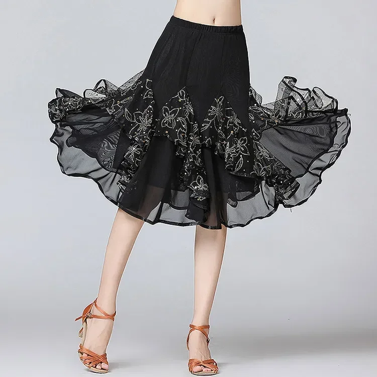 New Ballroom Dance Skirts Women Latin Tango Modern Dancing Skirts National Standard Waltz Flamenco Competition Dance Dress