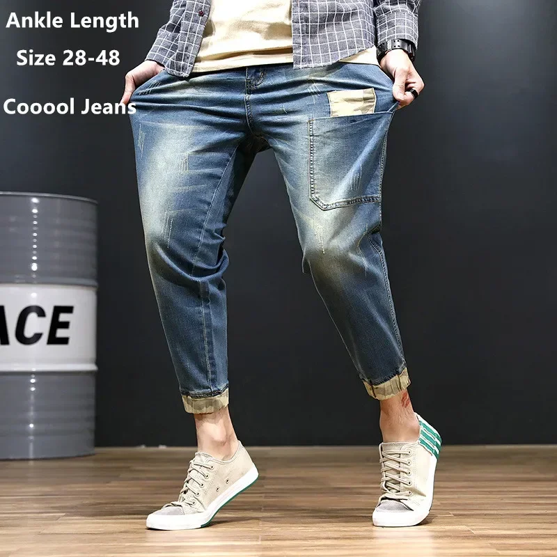 กางเกงยีนส์สีดําผู้ชายDenim Blue Jean Distressed Boys JoggerกางเกงHip Hop Haremยืดชายวัยรุ่นกางเกงPlusขนาด 42 44 46 48