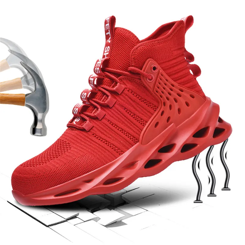 

High-Top Couple Work Boots Indestructible Safety Shoes Men Steel Toe Shoes Puncture-Proof Sneakers Non Slip Rubber Work Shoes