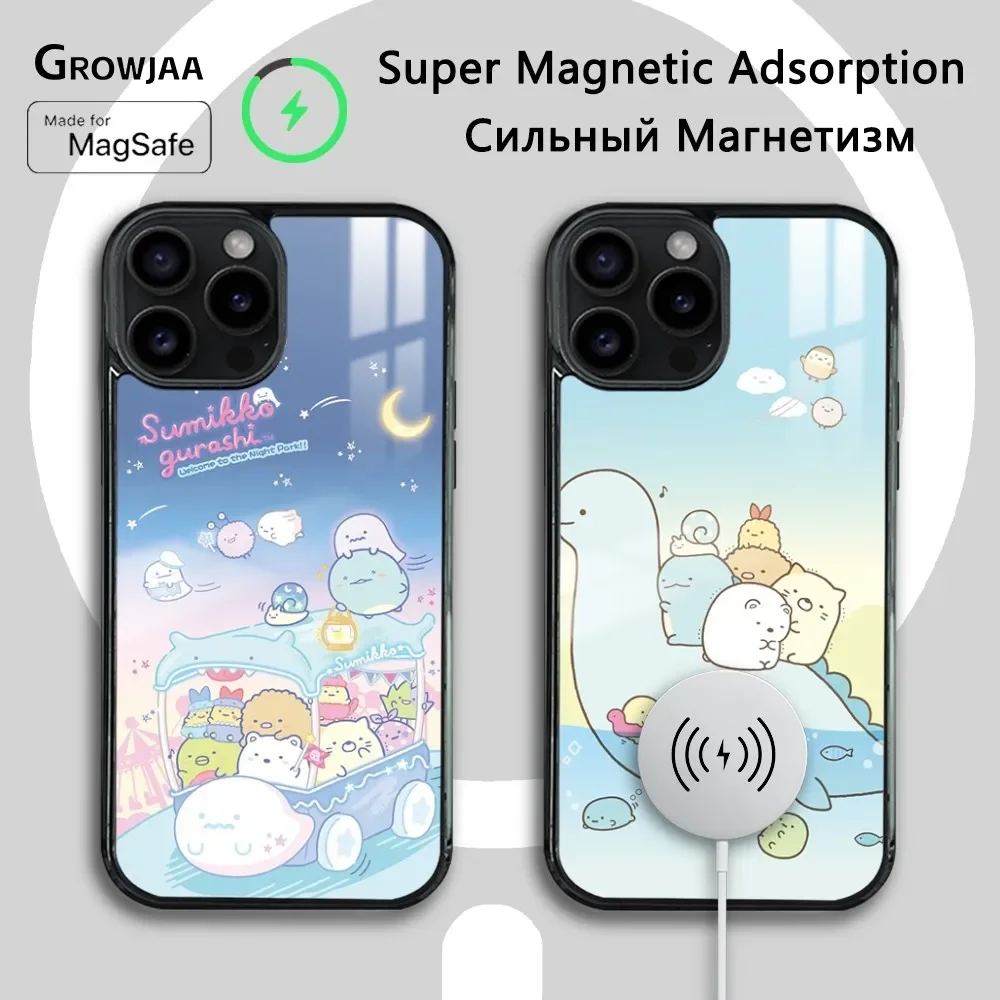 Cute S-Sumikko G-Gurashi Phone Case For iPhone 16 15 14 13 12 11 Pro Max Plus Mini Magsafe Mirror Wireless Magnetic Cover