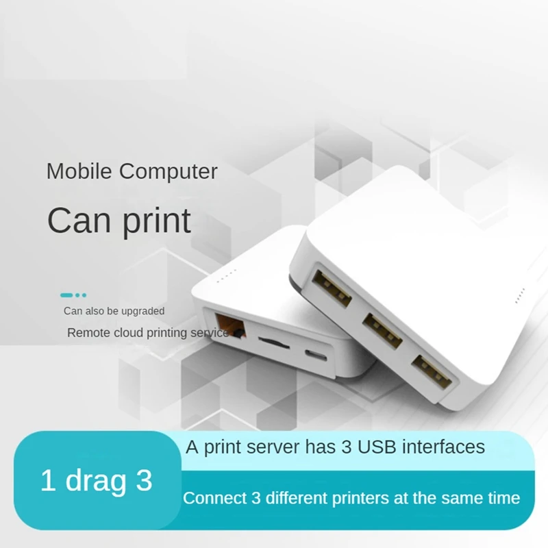 NP332 3-Port USB Network Print Server Multi-Interface Network Print Server Durable Easy To Use (Network + Bluetooth Version)