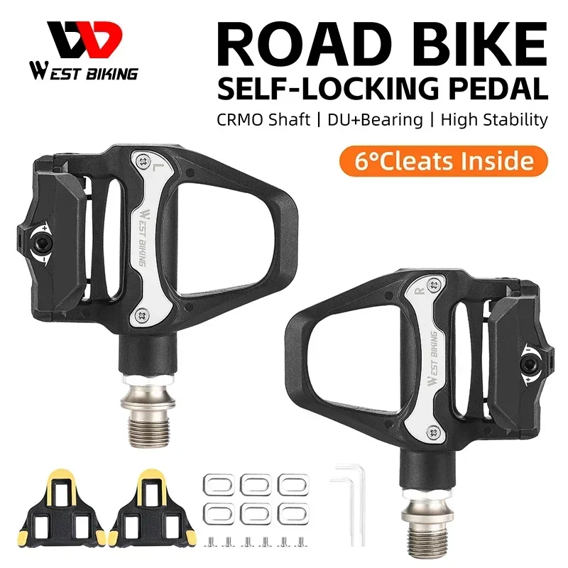 WEST BIKING Road Bike Self-Locking Pedals With Sealed Bearings 6° Cleats For SPD System Lightweight Nylon Racing Bike Pedals