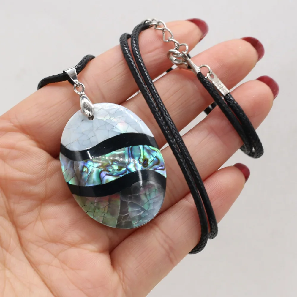 Natural Shell Mother of Pearl Shell Pendants Charms Wax Thread Necklace for Women Accessories Gift Size 28x40mm Length 55cm