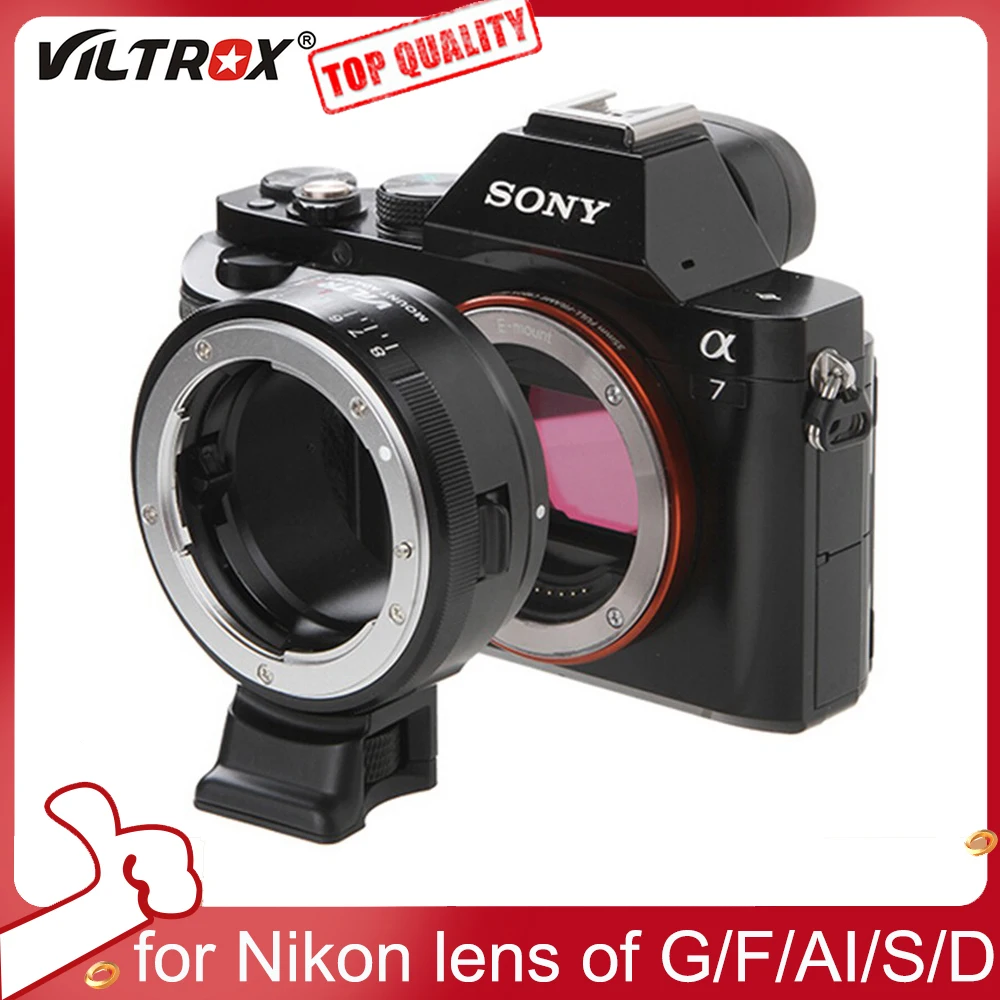 

Viltrox NF-NEX Lens Adapter w/ Tripod Mount Aperture Ring for Nikon F AF-S AI G Lens to Sony E Camera NEX 7 A6500 A9 A7SII A7RII