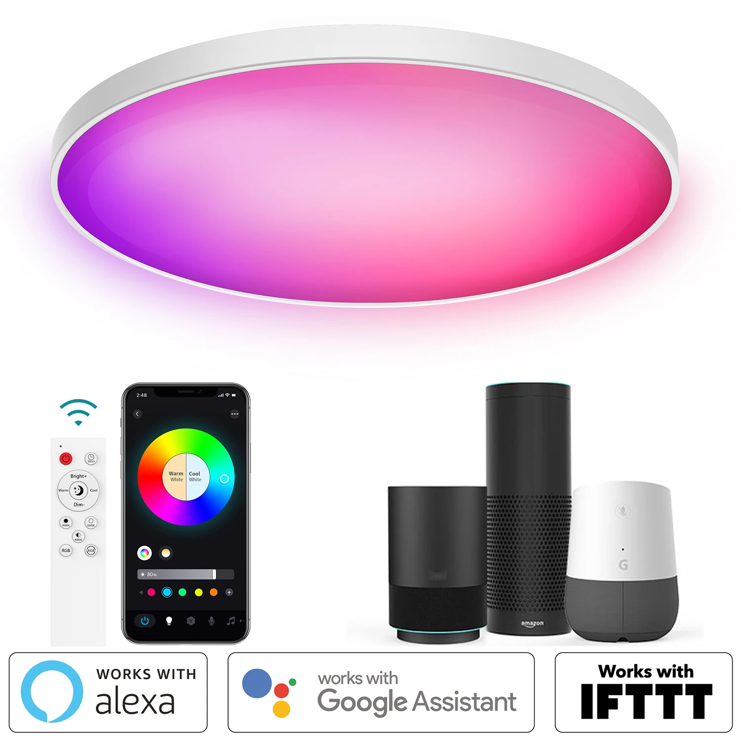 Smart RGBWW LED Ceiling Lamp Wifi Briturn App Voice Control for Bedroom Living Room Panel Light Work with Alexa Google Assistant