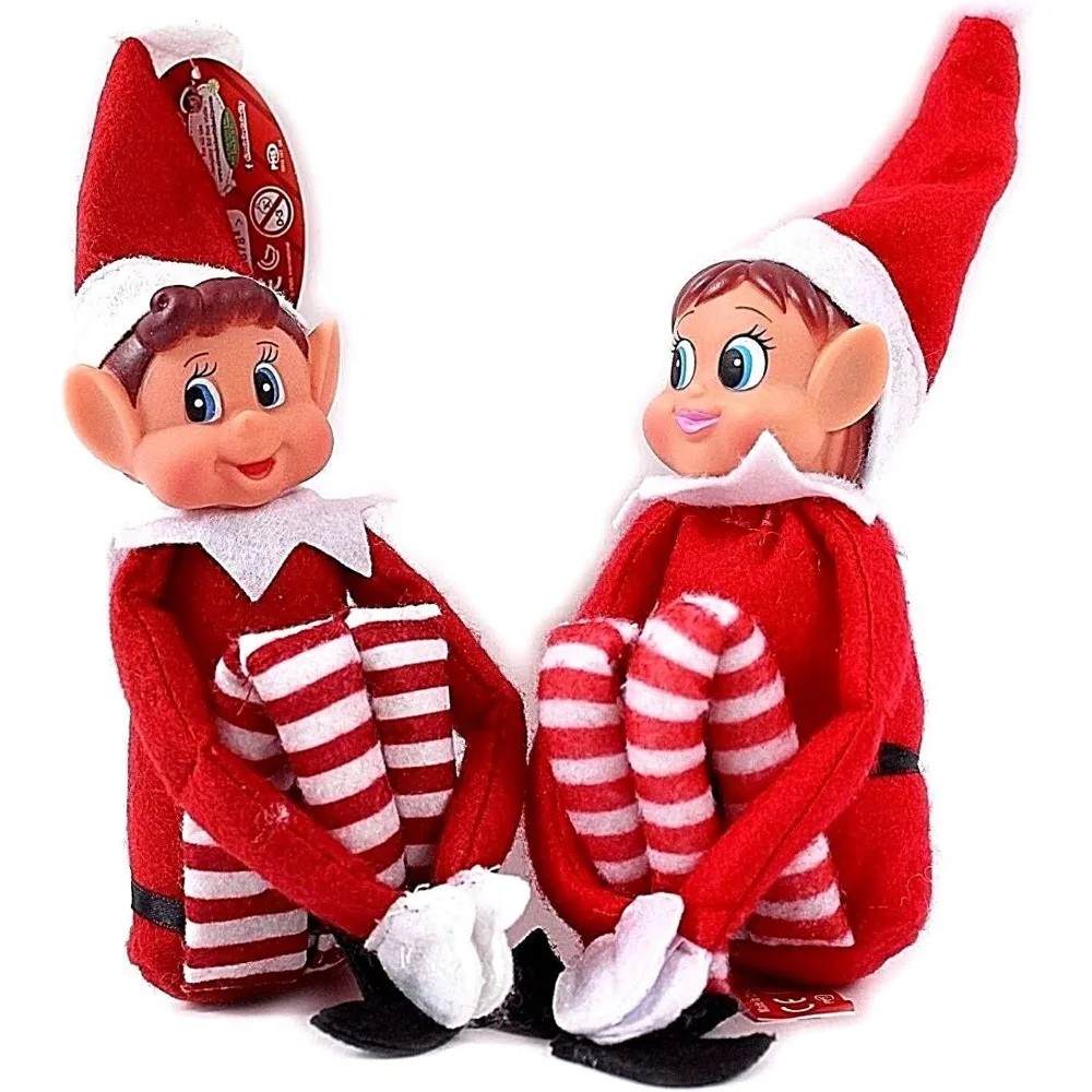 Elfie Boy and Elvie Girl Set Fun and Playful Elves Behavin\' Badly Figure with Soft Body and Vinyl Face-Set of 2, Red