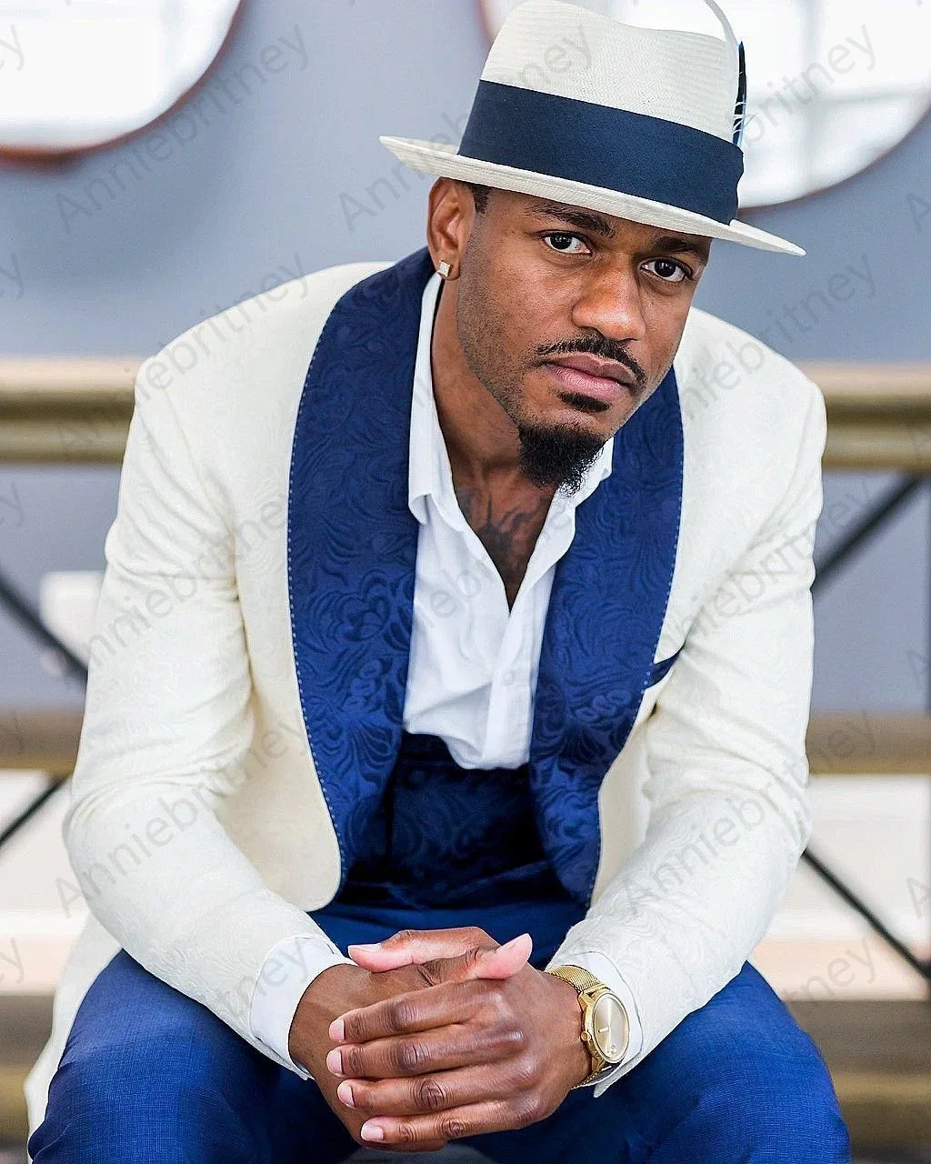 Dark Blue Jacquard Shawl Lapel Elegant Men Suit Formal Wedding Groom Tuxedo Prom Slim Fit Blazer High Quality Custom 3 Piece Set