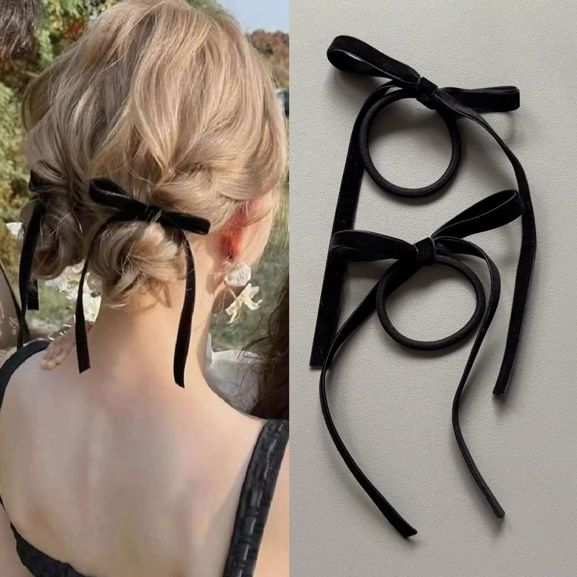 

2 Pcs Ladies' Hair Ties Set Korean Retro Velvet Simple Bow Ballet Style Sweet Hiar Bands Hair Clip High-quality Hair Accessories