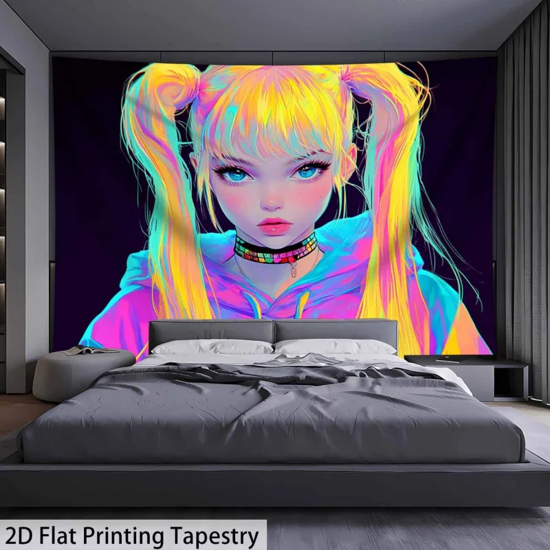 VIKAMA Black Background Digital Cartoon Character Gradient Tapestry Suitable For Room Decoration Of  Wall And Bedroom Decoration