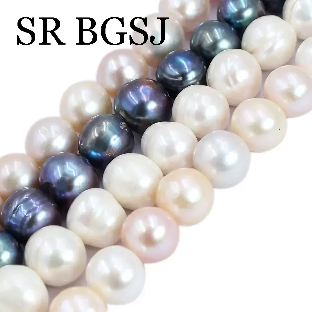 12-13mm AA White Pink Jewelry Making Natural Nearly Round Big Real Freshwater Pearl Loose Beads Strand 14