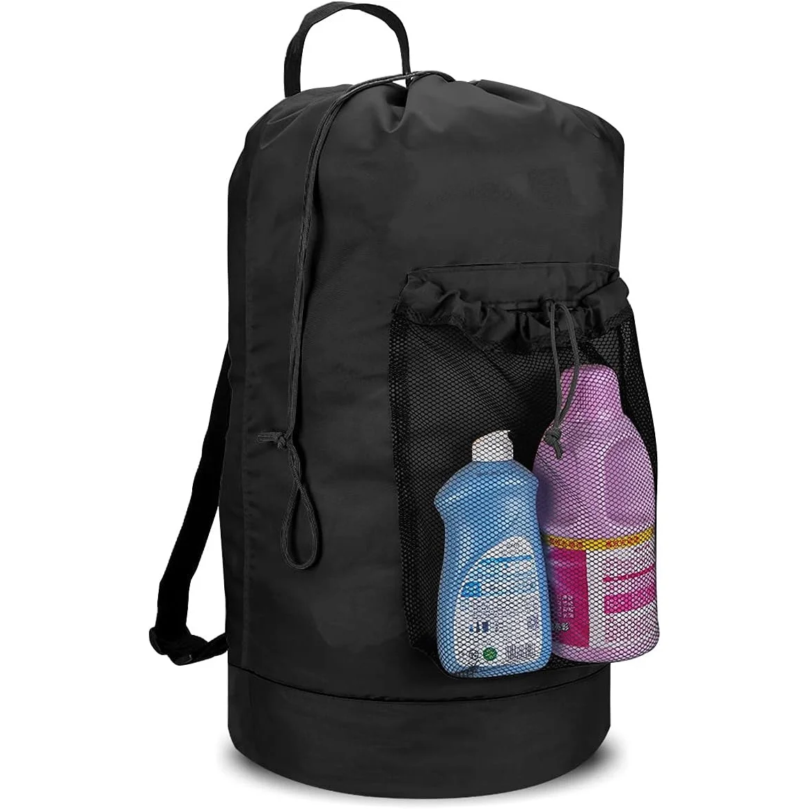 Backpack Laundry Bag with Shoulder Straps and Mesh Pockets, Durable Nylon Clothing Storage Bag, Drawstring Closure, Ideal for Co