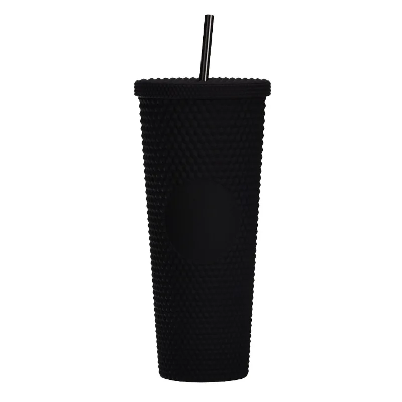 Summer Cold Water Cup Tumbler With Straw Double Layer Plastic Durian Coffee Mug Without LOGO Plastic Bottle Mug 710ML/450ML CUPS