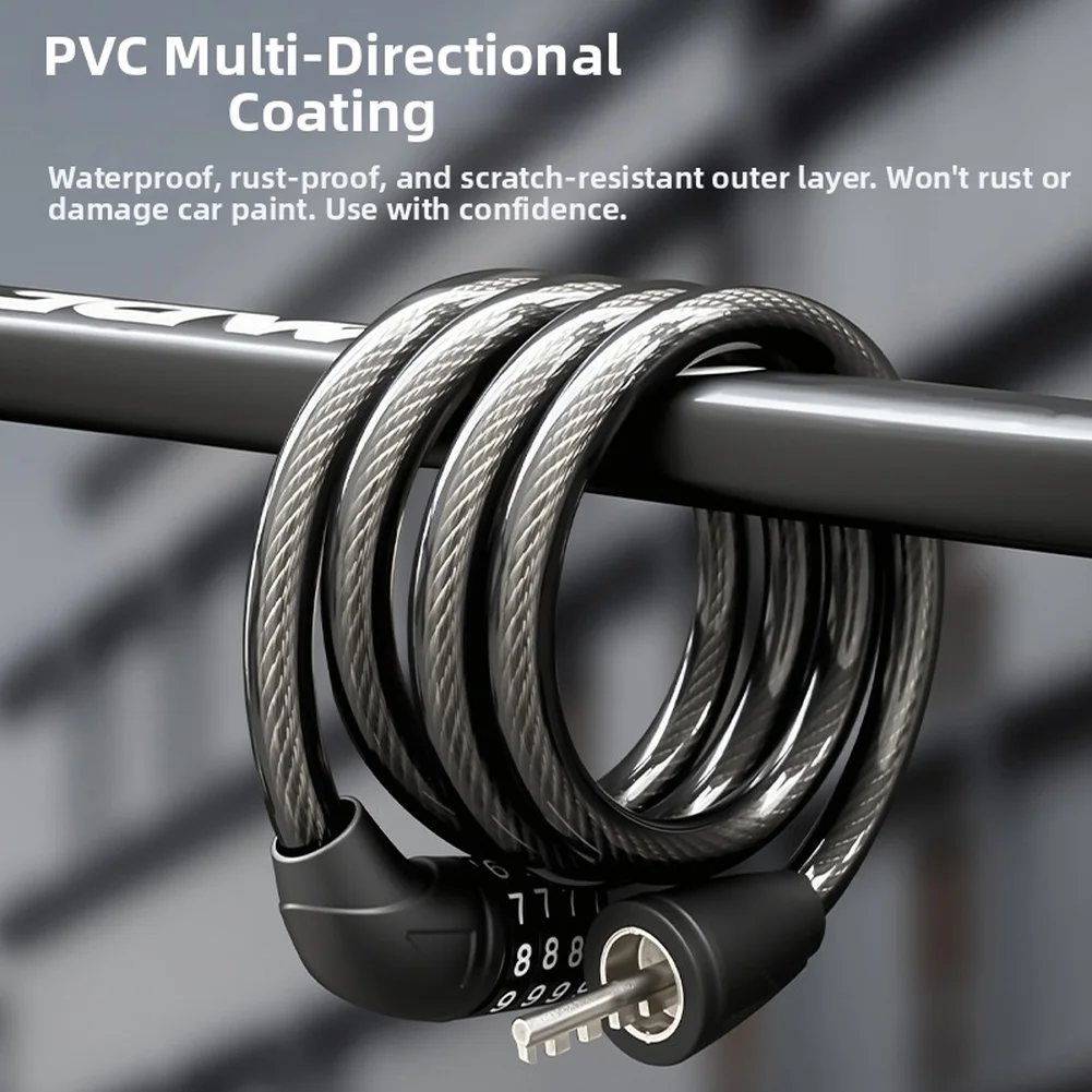 

Прочный велосипедный замок со стальным тросом 120 см и 4-значным кодовым замком для надежной защиты велосипеда и предотвращения краж