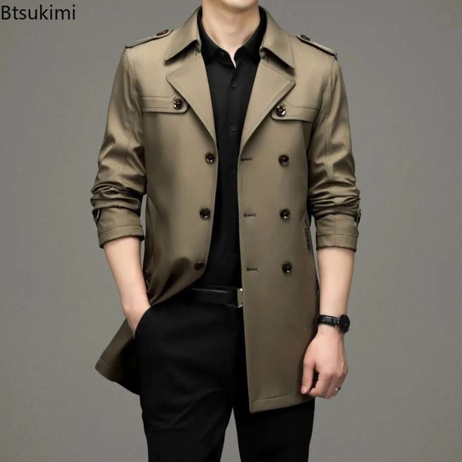 

New Autumn Winter Men's Trench Coats Fashion England Style Long Jackets Men Business Casual Windbreaker Coats 2025 Men Clothing
