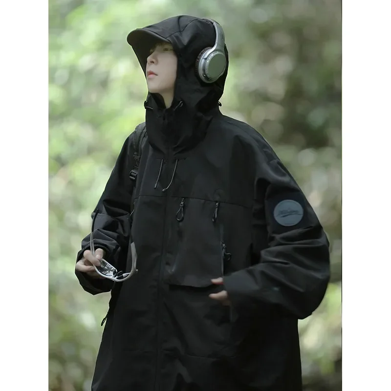 American Retro Outdoor Waterproof Jacket for Men Spring Autumn Fashion Men's Long Sleeved Sports Jacket Coats Y2k Men Clothing