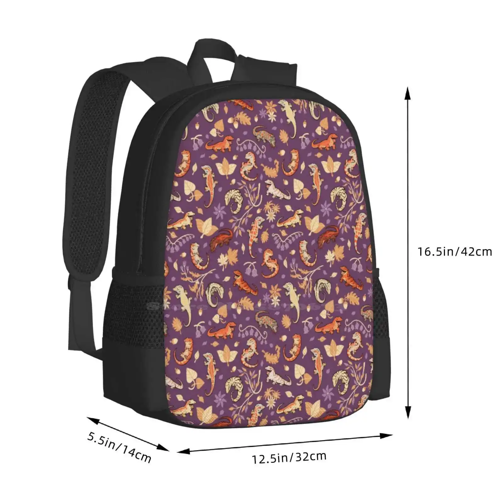 Mochila De Geckos en púrpura para estudiantes universitarios adolescentes, bolsas de diseño, patrón de lagarto, Gecko, ggoyle, reptil, otoño