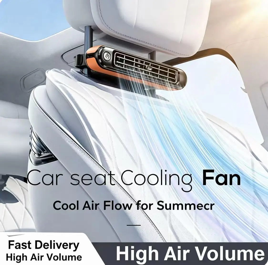 Portable Car Seat Cooling Fan USB Rechargeable Strong Wind Backseat Air Cooler Summer Essential Vehicle Travel Gadget