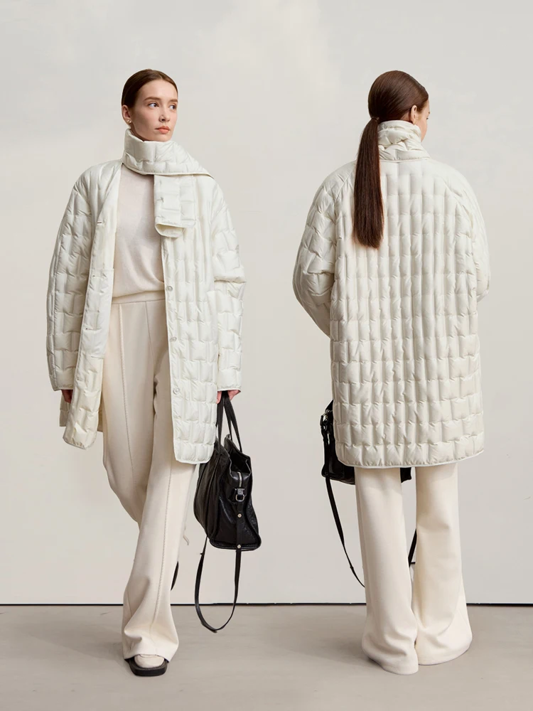 AMII Women Down Jacket 2025 Winter New Solid Color Warm Coat Female Loose Medium And Long Long Sleeve Women's Coat 12524032