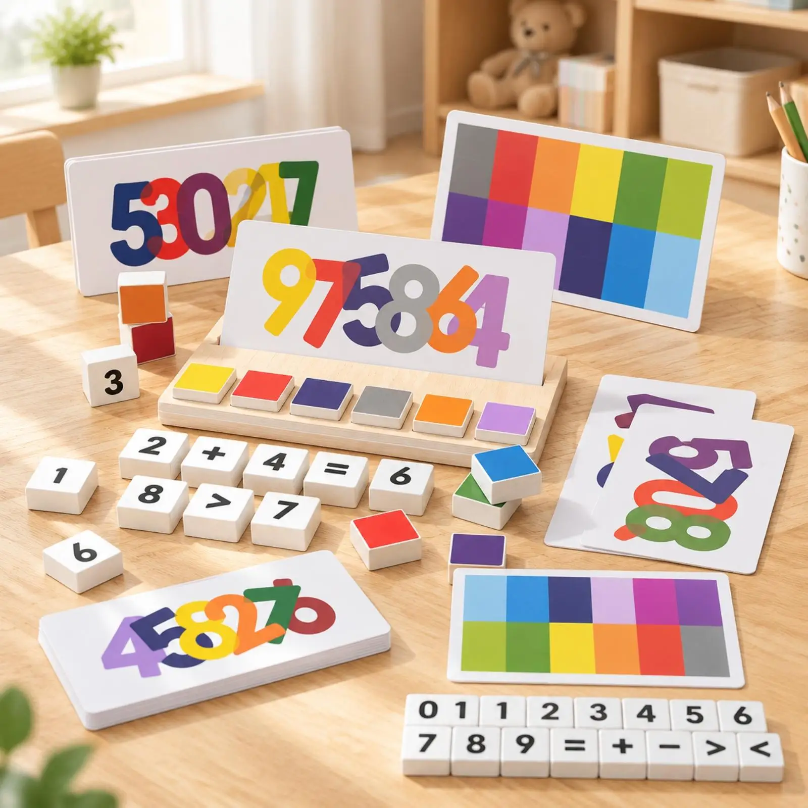 Arithmetic Learning Toy with Tiles Hands-on Number Recognition Toy Educational for Preschoolers, Young Children, Home Practice,
